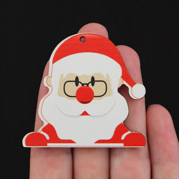 4 Christmas Santa Claus Natural Wood Charms - WP004