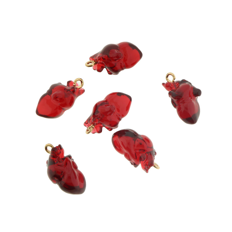 4 Red Anatomical Heart Resin Charms - K120