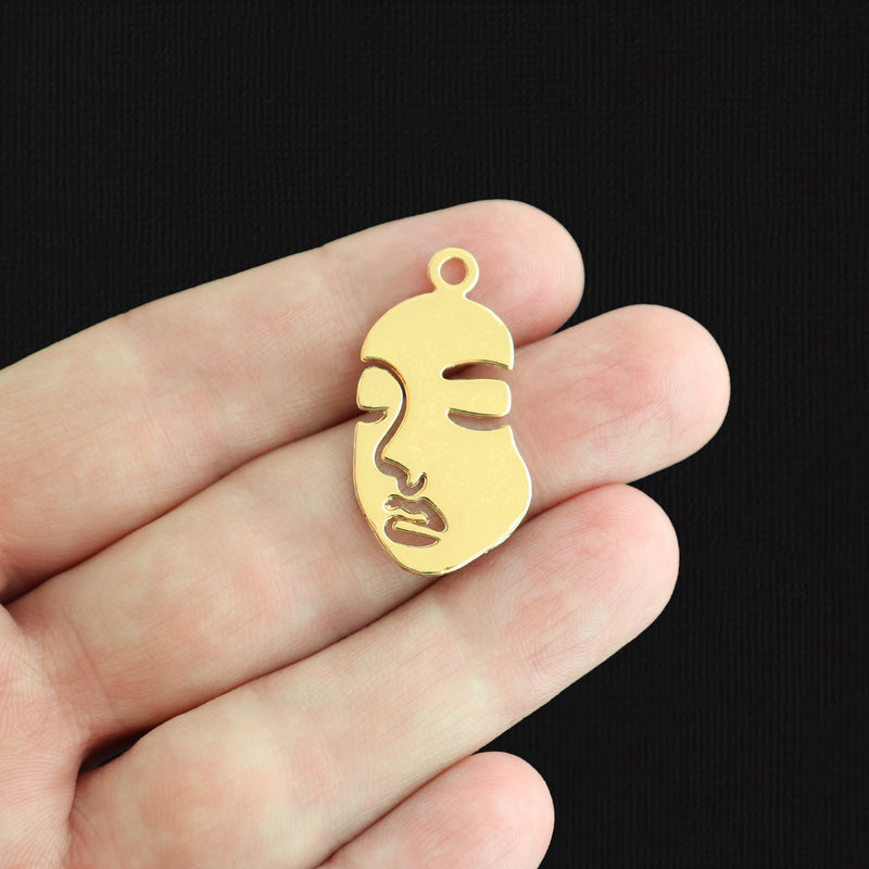 2 Lady Face Gold Plated Brass Charms - BR121