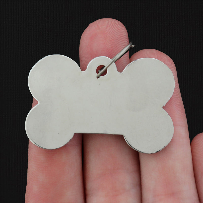 Pink Camouflage Dog Bone Silver Tone Enamel Charm - E319