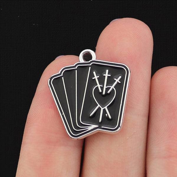 4 Tarot Card Silver Tone Enamel Charms - E104