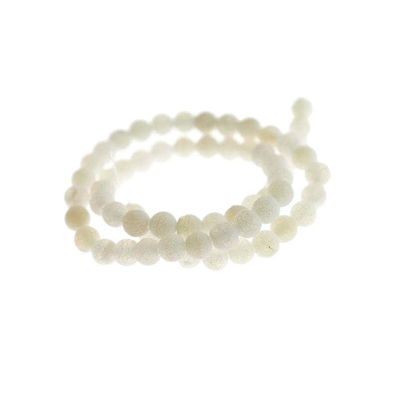 Round Natural Agate Beads 6mm - White Crackle - 1 Strand 63 Beads - BD1756
