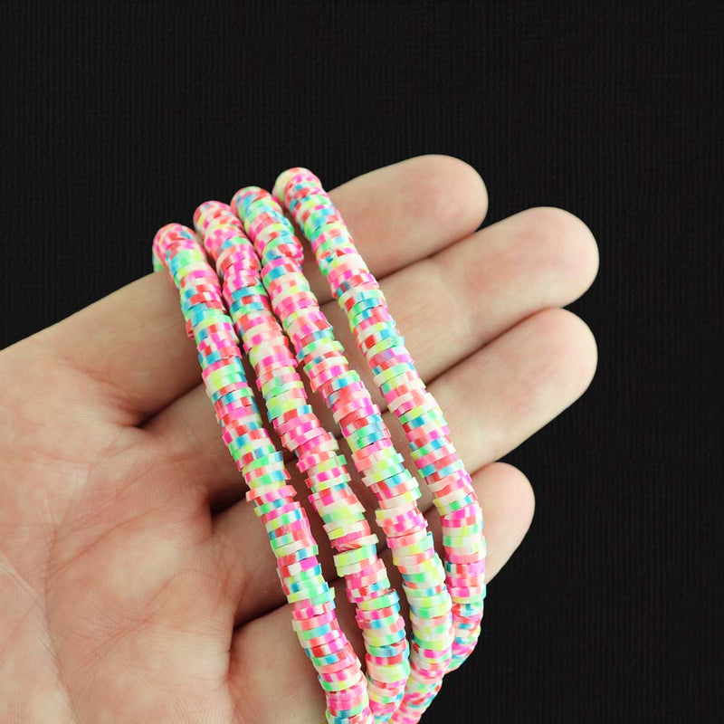 Heishi Polymer Clay Beads 6mm x 1.5mm - Rainbow Glow in The Dark - 1 Strand 300 Beads - BD2808