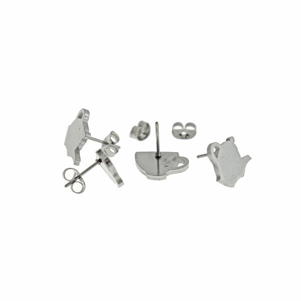 Stainless Steel Earrings - Teapot and Cup Studs - 14mm x 12mm & 9mm x 13mm - 2 Pieces 1 Pair - ER827
