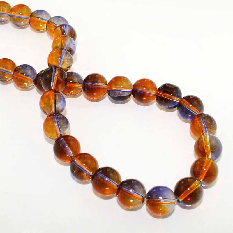 SALE 15 Glass Beads 10mm - Amethyst Purple with Tangerine Orange Ombre - LBD808