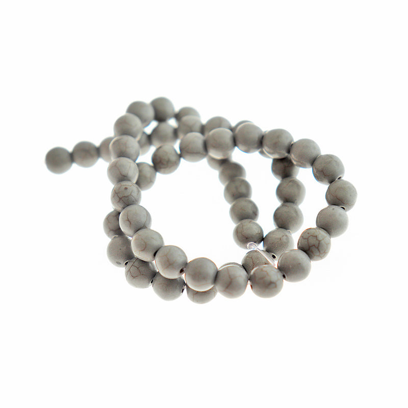 Round Glass Beads 8mm - Grey Marble - 1 Strand 51 Beads - BD2036