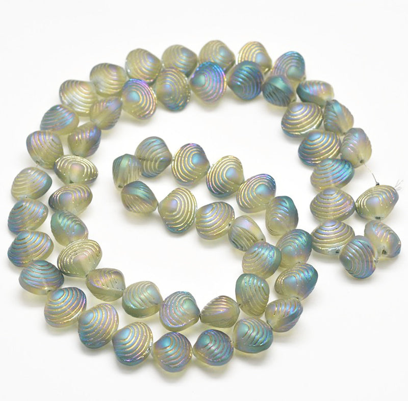 Seashell Glass Beads 2mm x 15mm x 10mm - Electroplated Blue - 10 Beads - BD1034