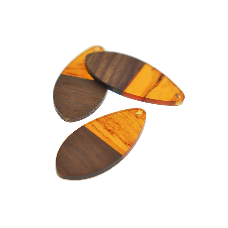 Teardrop Walnut Wood and Resin Charm 38mm - Choose Your Color!