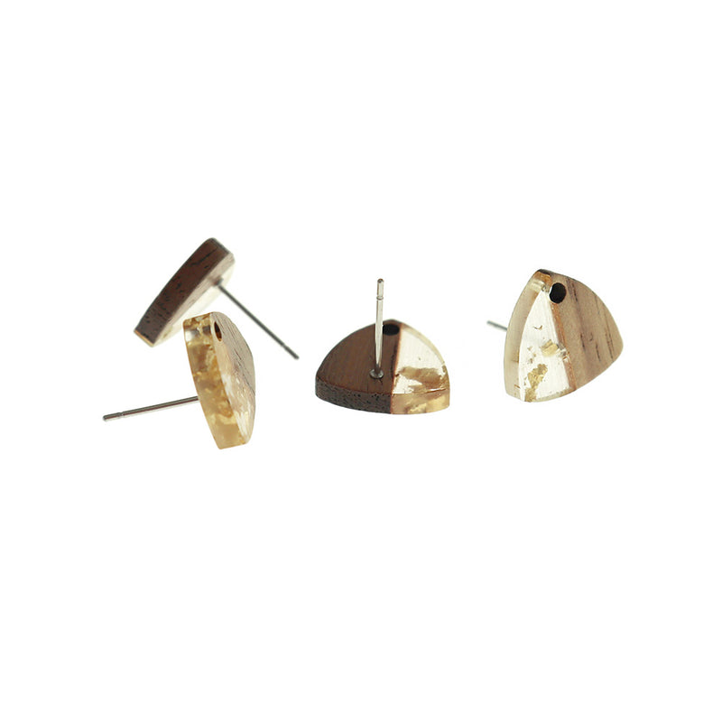 Wood Stainless Steel Earrings - Resin Triangle Studs - 1 Pair - 16 Colors!