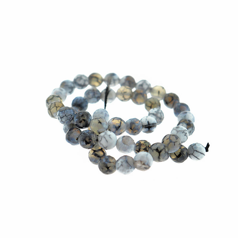Round Natural Fire Agate Beads 8mm - Grey Vein - 1 Strand 47 Beads - BD2475