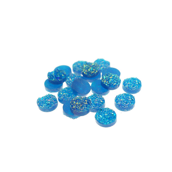 50 Dômes Cabochon Résine Bleu Druzy 12mm - M029