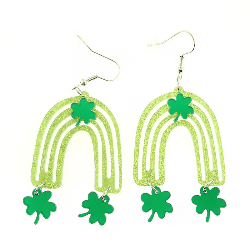 Acrylic St. Patricks Day Rainbow Earrings - Silver Tone French Hook Style - 2 Pieces 1 Pair - ER271