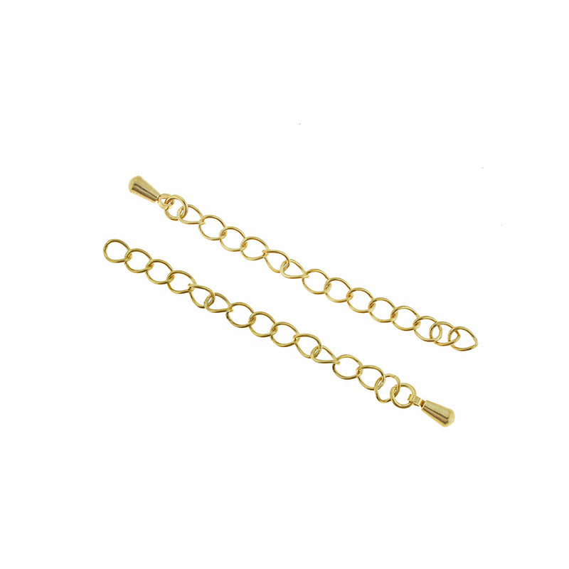 Gold Stainless Steel Extender Chains With Chain Drop - 57mm x 4mm - 10 Pieces - Z1106