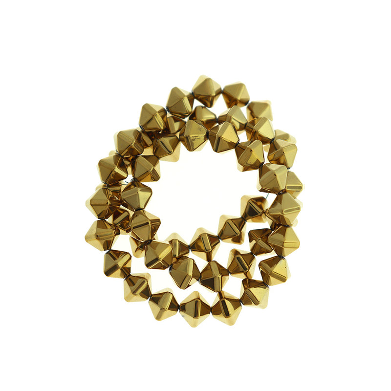 Faceted Bicone Synthetic Hematite Beads 10mm x 8mm - Electroplated Gold - 1 Strand 49 Beads - BD017