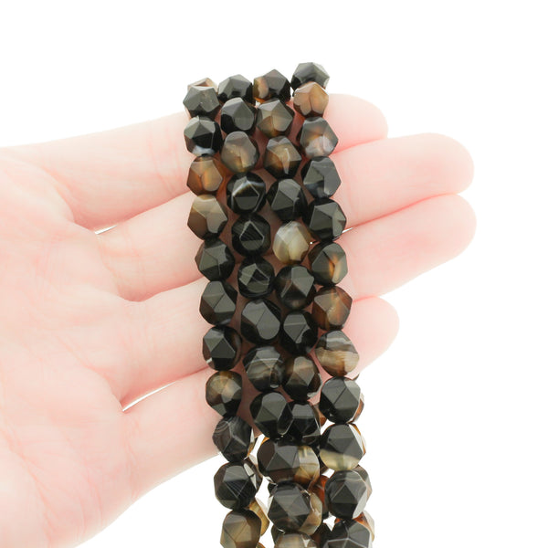 SALE Faceted Natural Lace Agate Beads 8mm - Deep Brown - 1 Strand 47 Beads - LBD1391