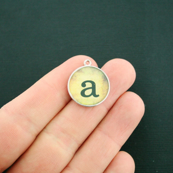 4 Alphabet Charms - Antique Silver Tone Cabochon Charms - Choose Your Letter