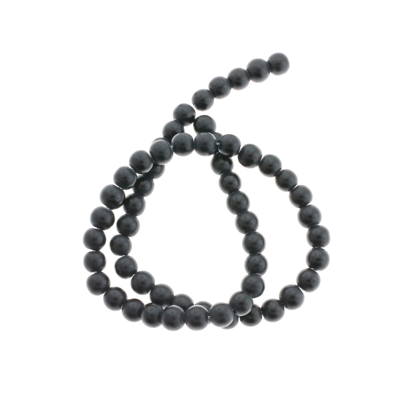 Round Glass Beads 6mm - Frosted Black - 1 Strand 55 Beads - BD477