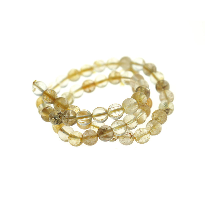 Round Natural Rutilated Quartz Beads 6mm - Yellow with Gold - 1 Full Strand Beads - BD1739