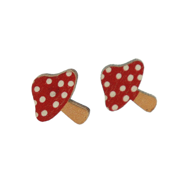 Wood Zinc Alloy Earrings - Mushroom Studs -16mm x 16mm - 2 Pieces 1 Pair - ER365