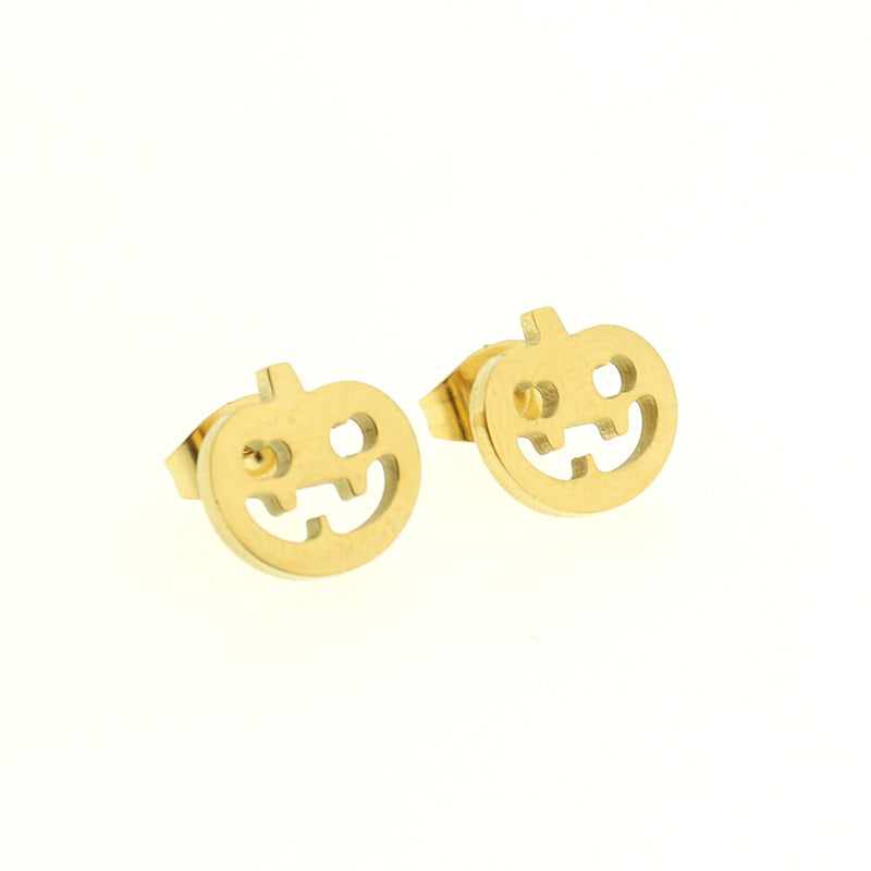 Stainless Steel Earrings - Pumpkin Studs - 11mm x 10mm - 2 Pieces 1 Pair - Choose Your Tone
