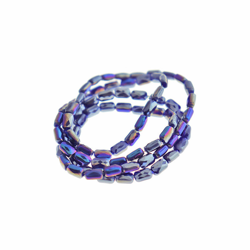 Perles de Verre Rectangulaires à Facettes 7mm x 4mm - Bleu Galvanisé - 1 Rang 80 Perles - BD1970