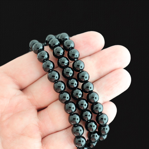Round Synthetic Black Stone Beads 8mm - Black - 1 Strand 49 Beads - BD2712