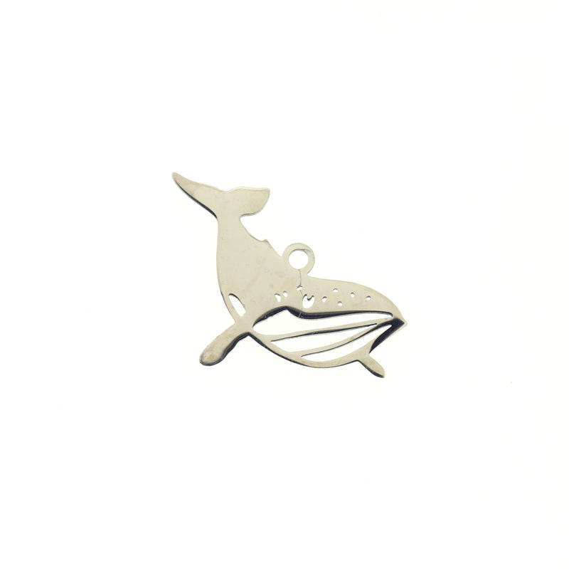 Whale Silver Tone Stainless Steel Charm 2 Sided - SSP072