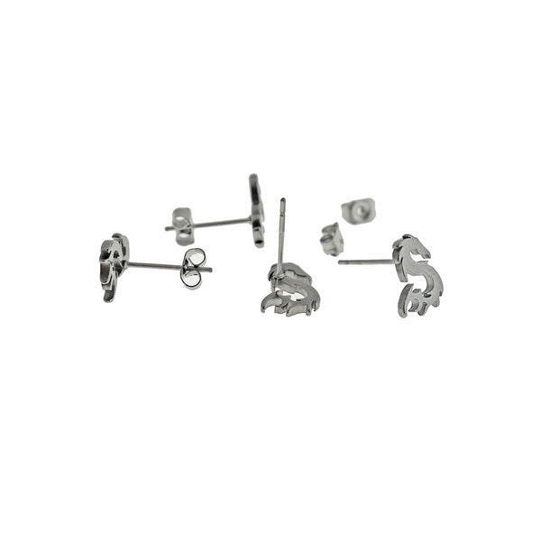Dragon Silver Tone Titanium Steel Earring Studs - 11.2mm x 8mm - 2 Pieces 1 Pair - ER858