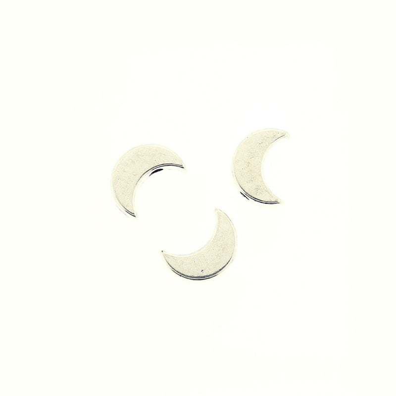 Crescent Moon Spacer Beads 12mm x 8mm - Silver Tone - 12 Beads - SC805