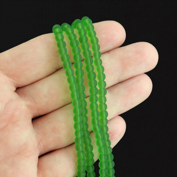 Round Cultured Sea Glass Beads 4mm - Frosted Green - 1 Strand 48 Beads - U066
