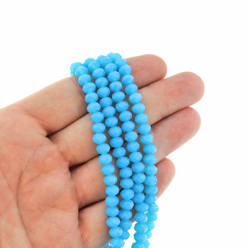 SALE Faceted Glass Beads 6mm x 4mm Electric Blue 1 Strand 98 Beads
