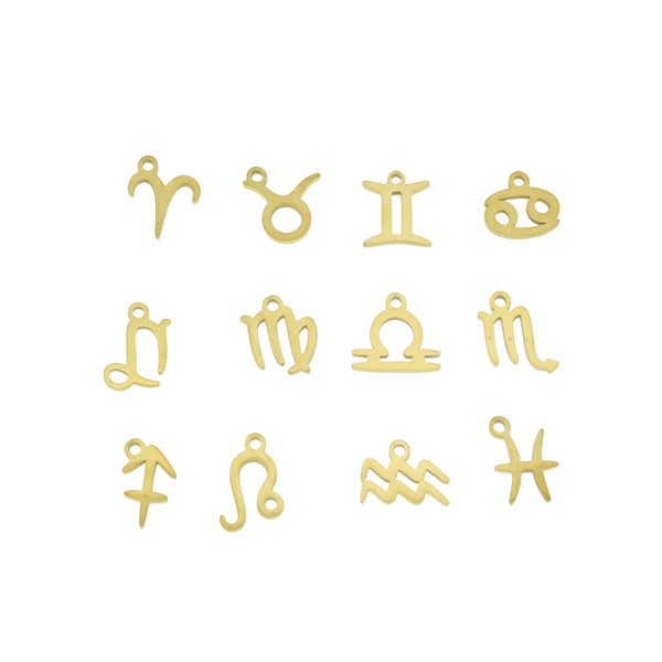 Zodiac Sign Stainless Steel Charm Collection Gold Tone 12 Charms - COL169