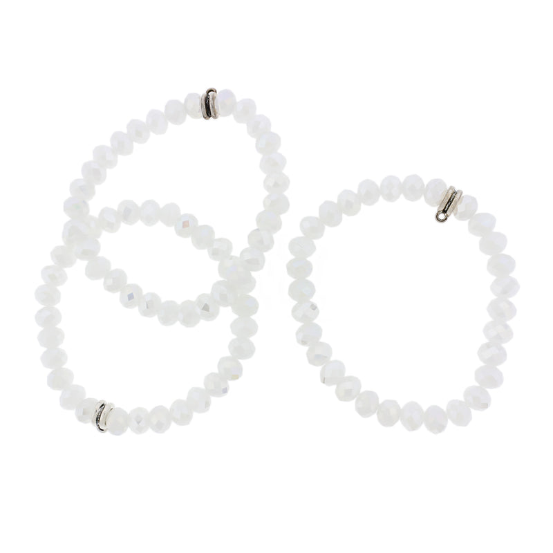 Faceted Glass Bead Bracelet - Electroplated - 7mm / 63mm - Antique Silver Tone Bail - Choose Your Color!