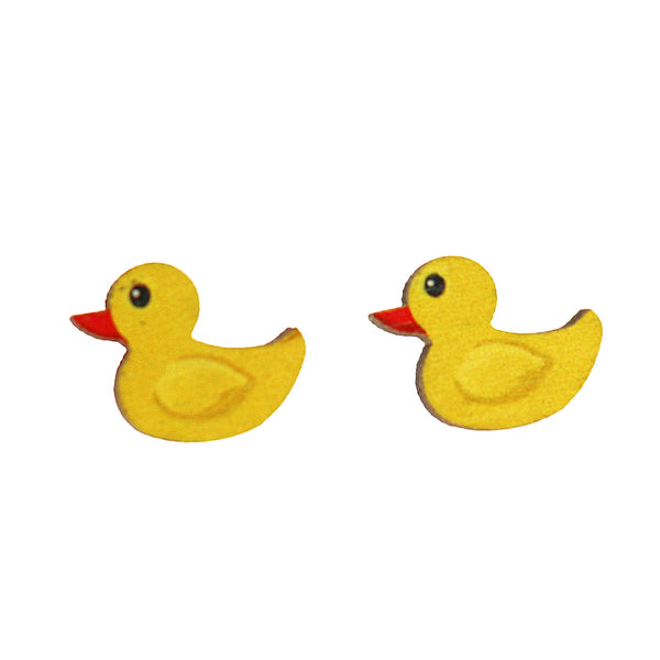 Wood Zinc Alloy Earrings - Yellow Duck - 16mm - 2 Pieces 1 Pair - ER163