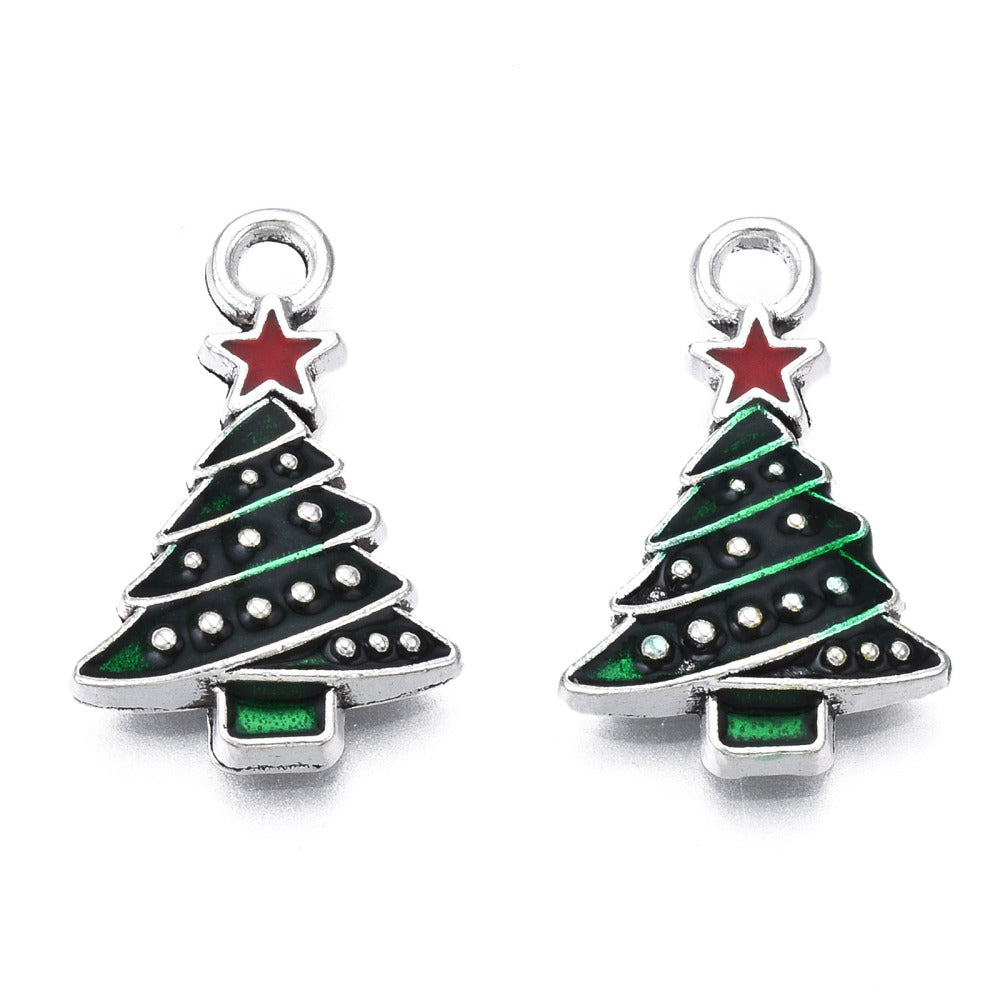 10 Christmas Tree Silver Tone Enamel Charms - E810