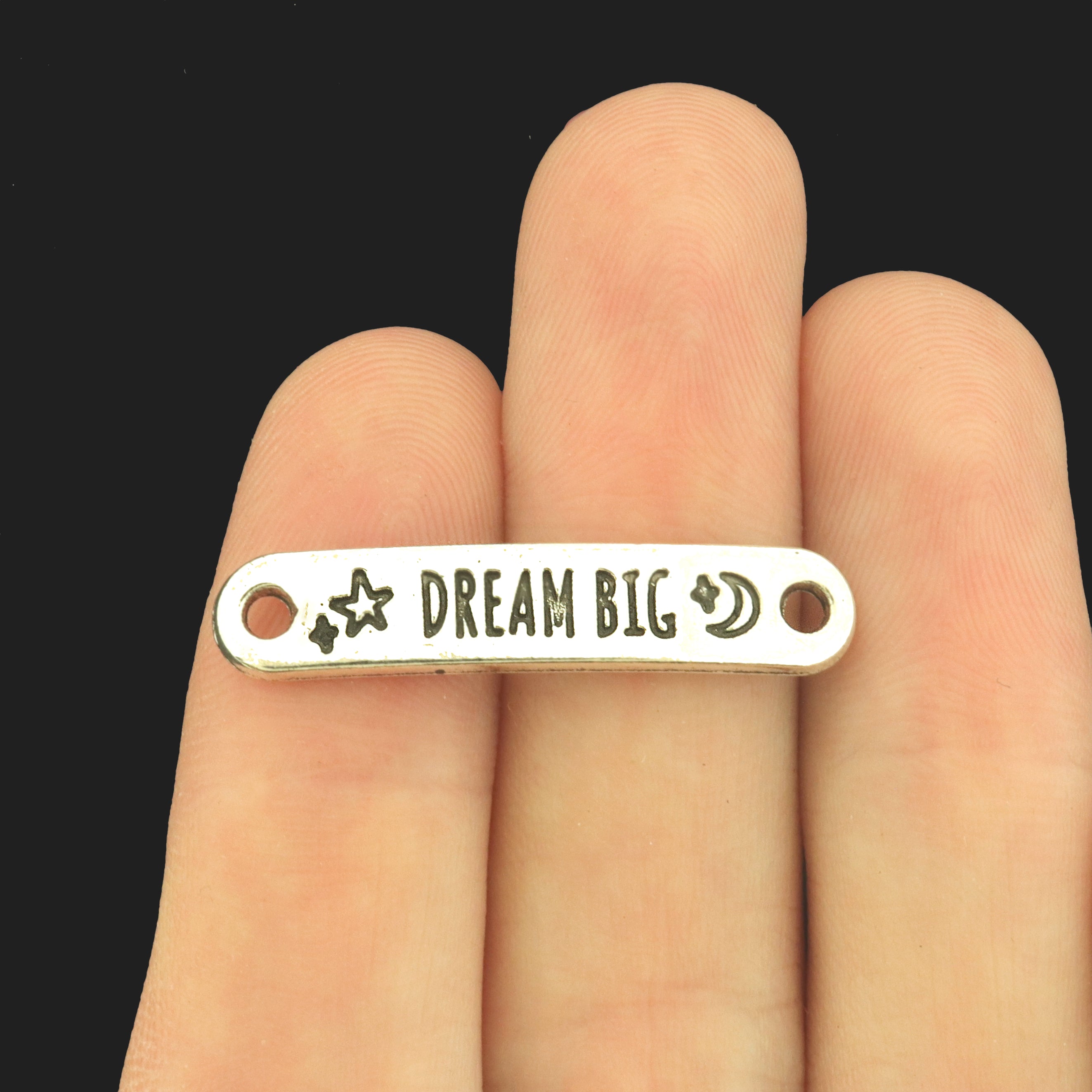 10 Dream Big Antique Silver Tone Connector Charms - SC9015