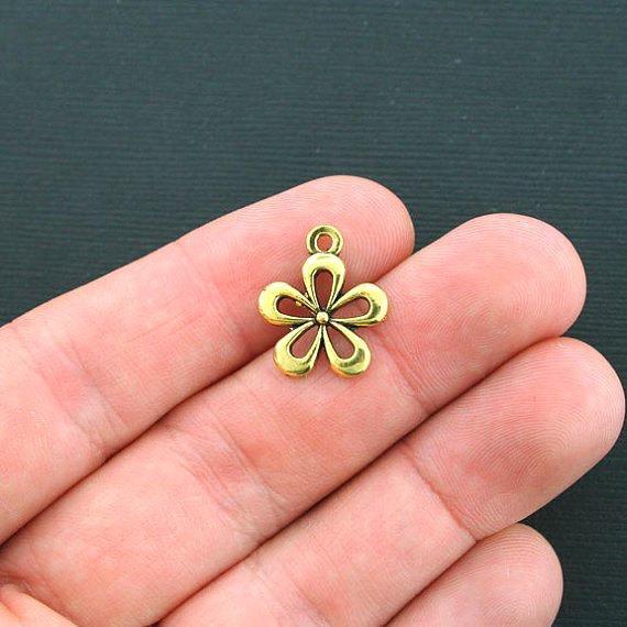 10 Flower Antique Silver Tone Charms - Choose Your Color!