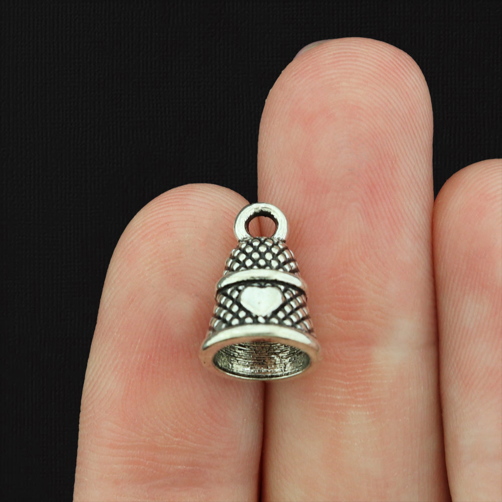 10 Thimble Antique Silver Tone Charms 3D - SC539