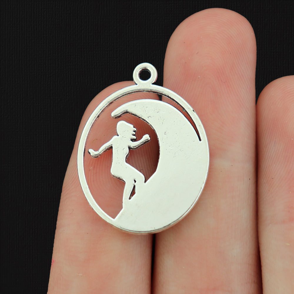 10 Wave Surfer Antique Silver Tone Charms - SC118