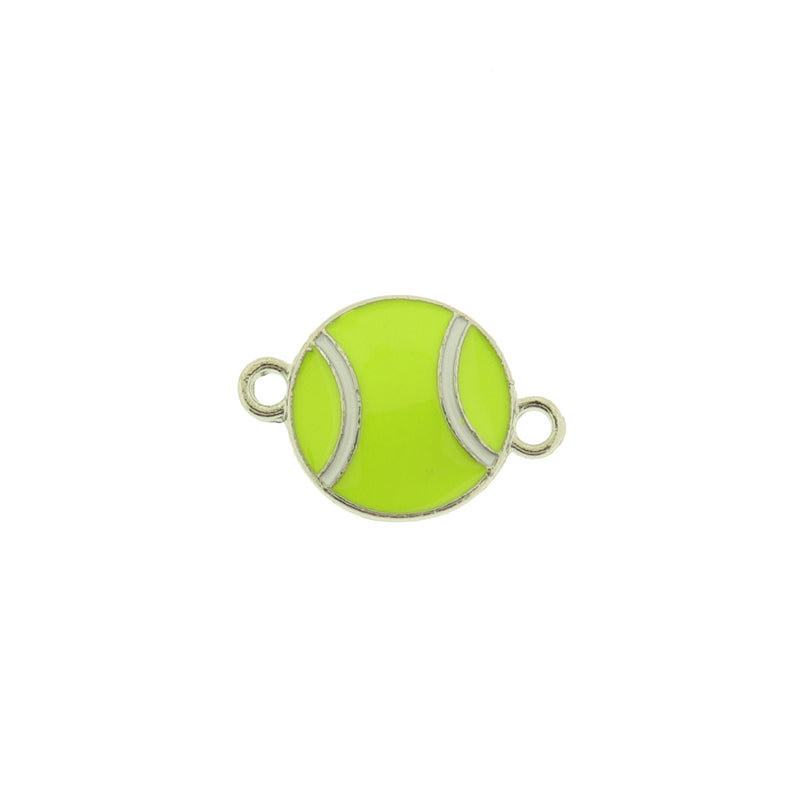 2 Tennis Ball Silver Tone Enamel Connector Charms - E575