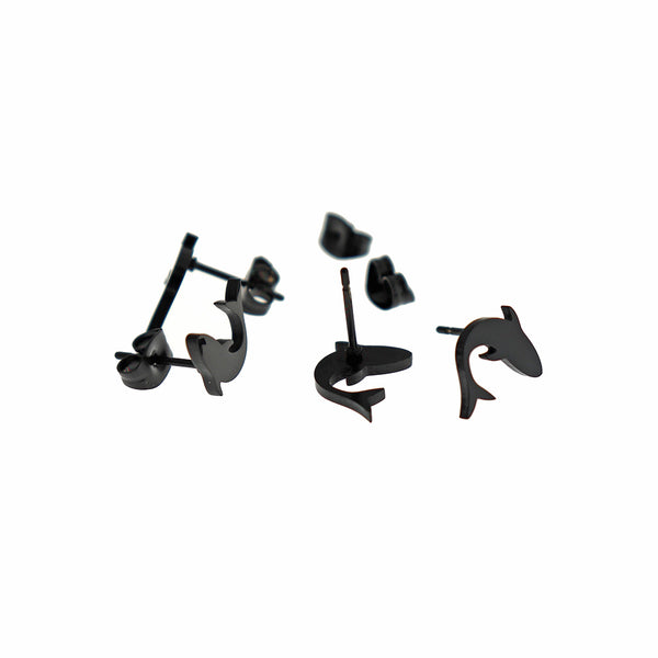 Black Tone Stainless Steel Earrings - Shark Studs - 8mm x 8mm - 2 Pieces 1 Pair - ER905