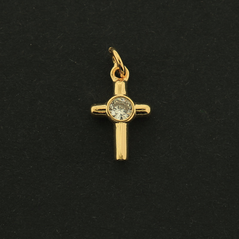18k Gold Cross Charm - Super Tiny Religious Pendant - 18k Gold Plated - GLD114