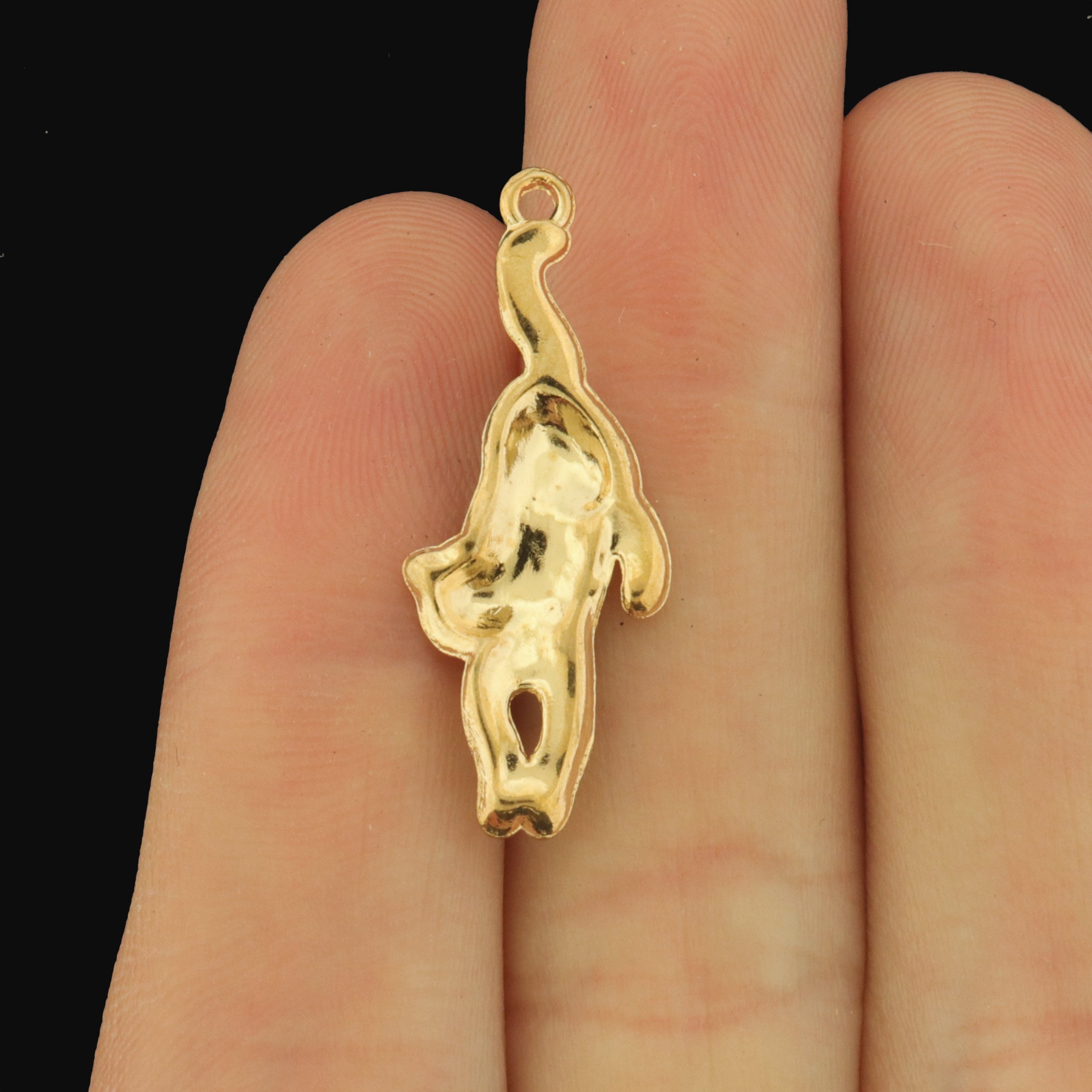 12 Black Cat Gold Tone Enamel Charms - Hanging from Tail - E1685