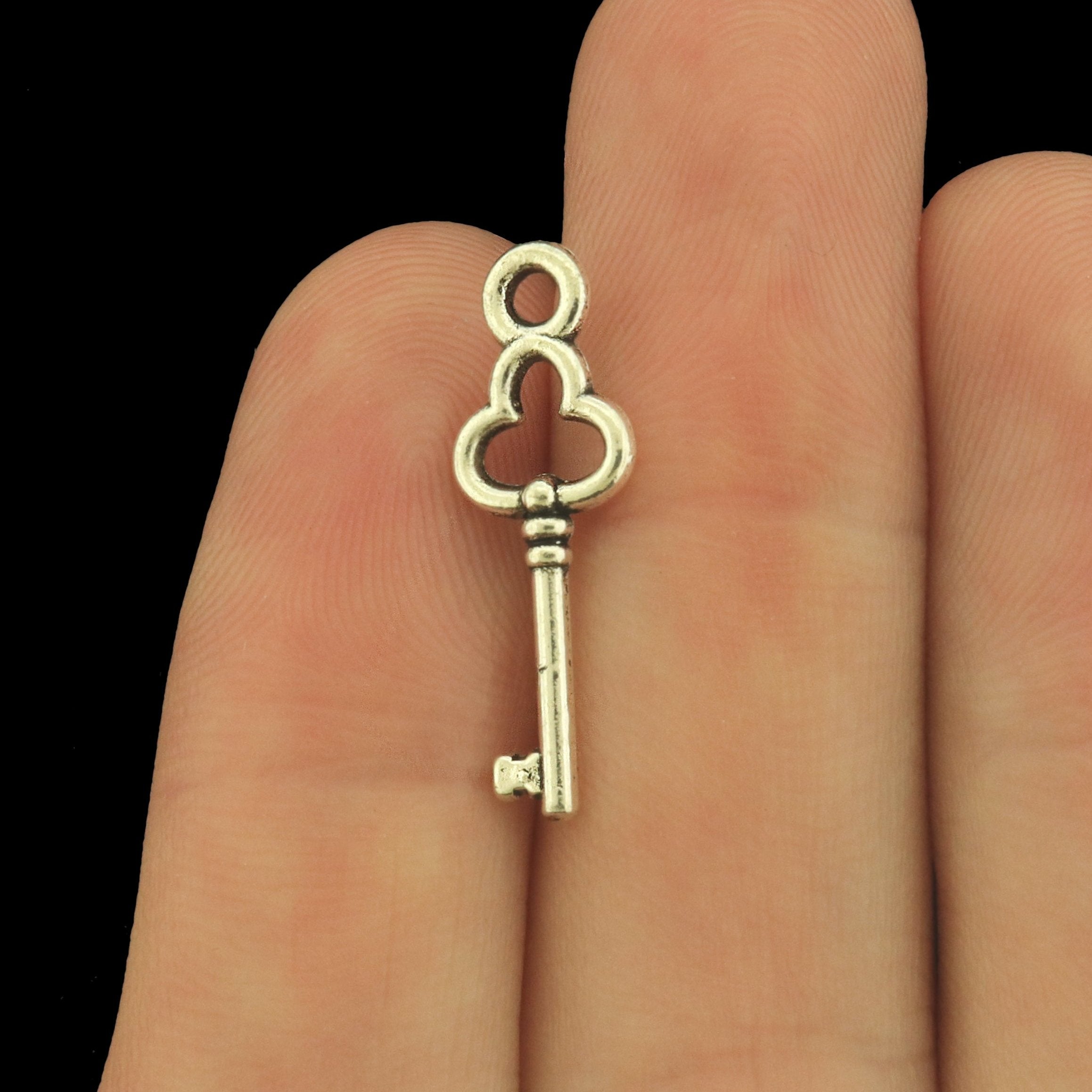 12 Key Antique Silver Tone Charms 2 Sided - SC808