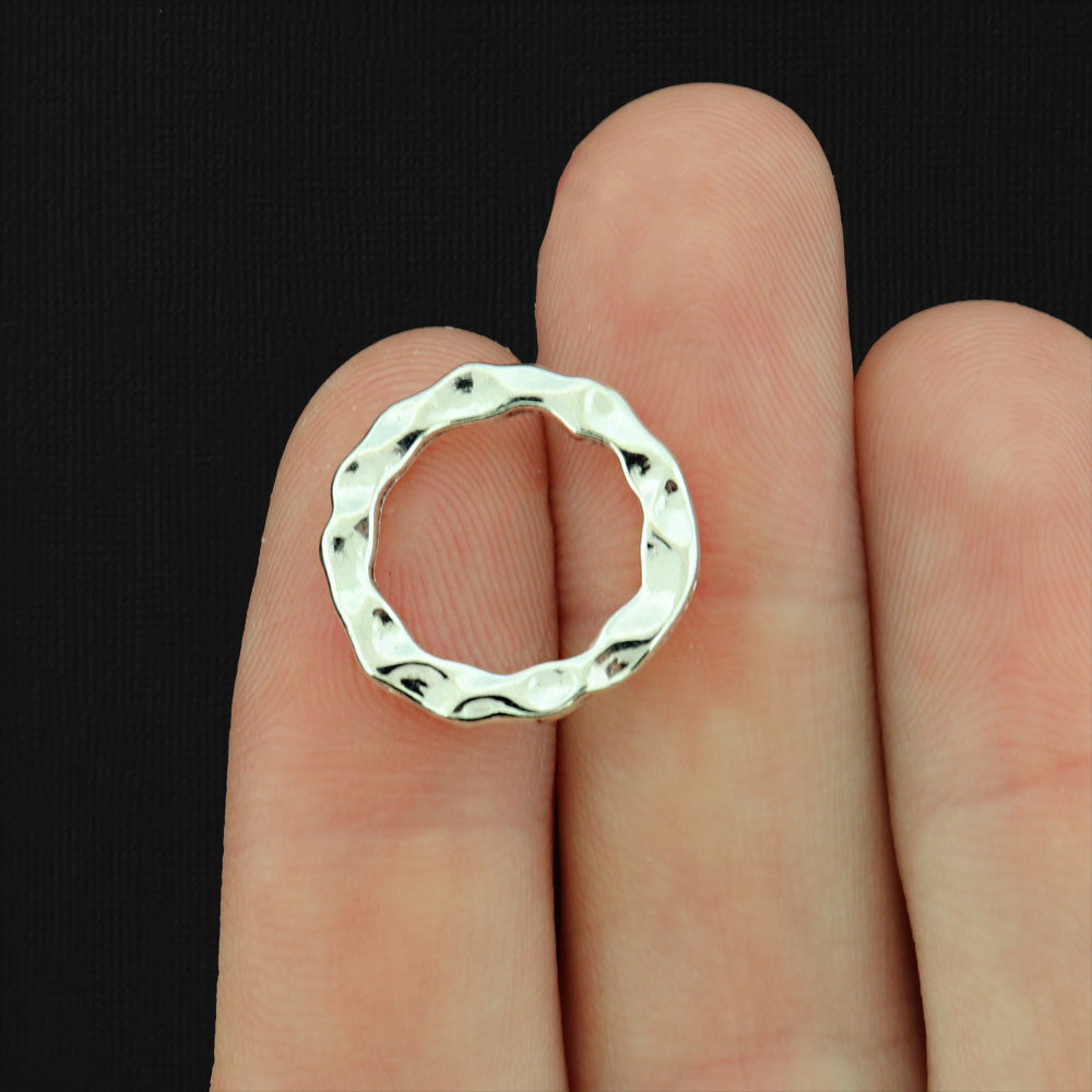 12 Linking Ring Antique Silver Tone Charms 2 Sided - SC657