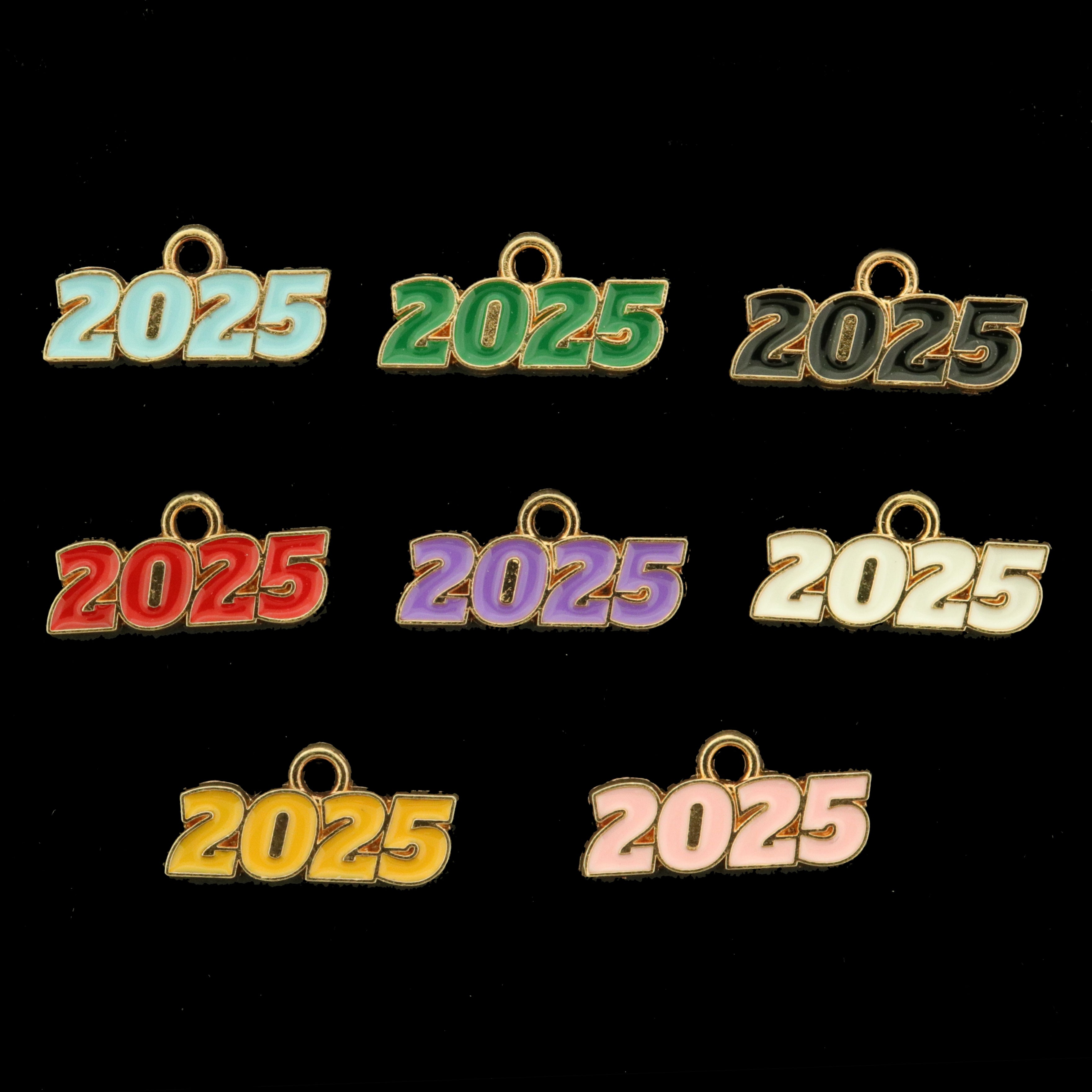 12 Year 2025 Assorted Colors Enamel Gold Tone Charms - E151