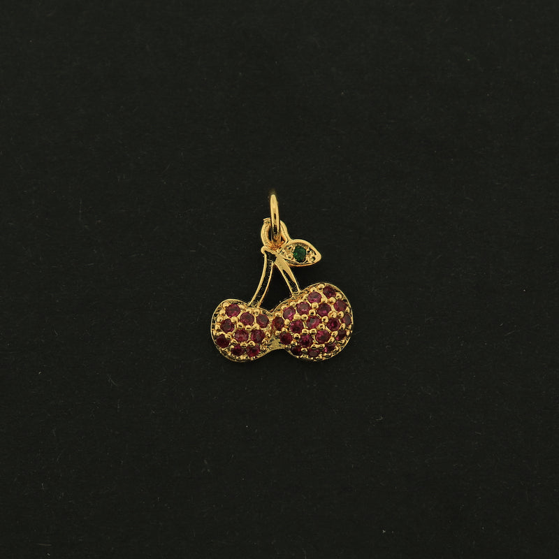18k Gold Cherry Charm - Food Pendant - 18k Gold Plated - GLD120