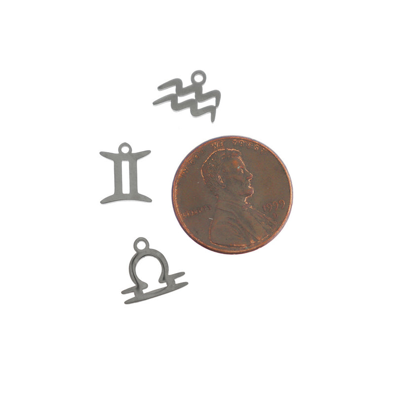 Collection de breloques en acier inoxydable signe du zodiaque ton argent 12 breloques - COL371