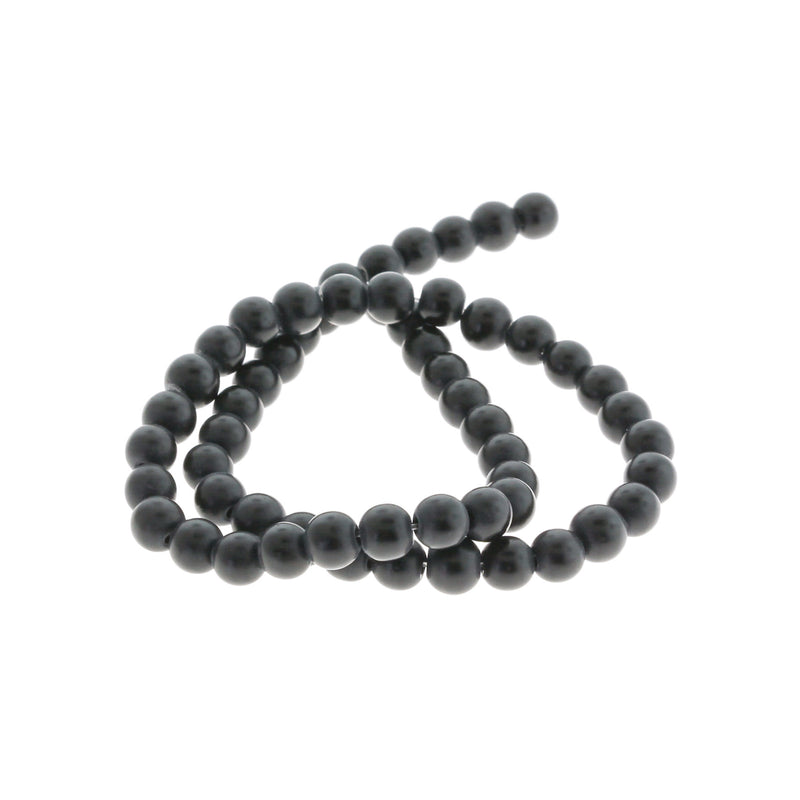 Round Glass Beads 6mm - Frosted Black - 1 Strand 55 Beads - BD477