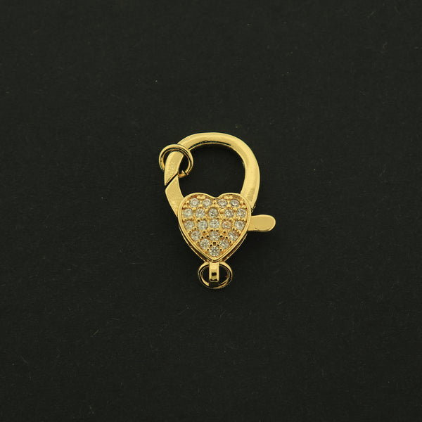 18k Gold Lobster Clasp - Heart Design - 18K Gold Plated - 1 Clasp - GLD129